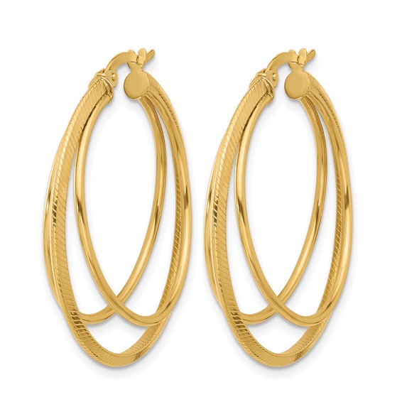 Leslie's 14K Polished and Textured Triple Row Hoop Earrings