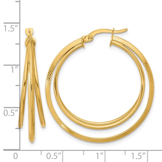 Leslie's 14K Polished and Textured Triple Row Hoop Earrings