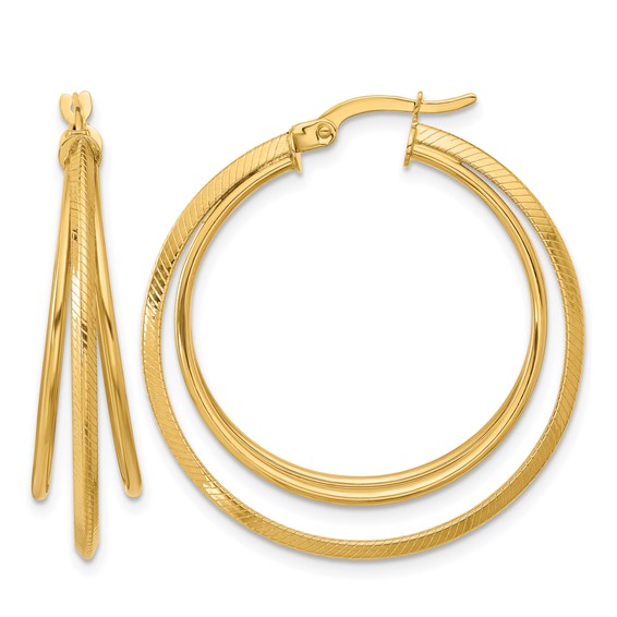 Leslie's 14K Polished and Textured Triple Row Hoop Earrings