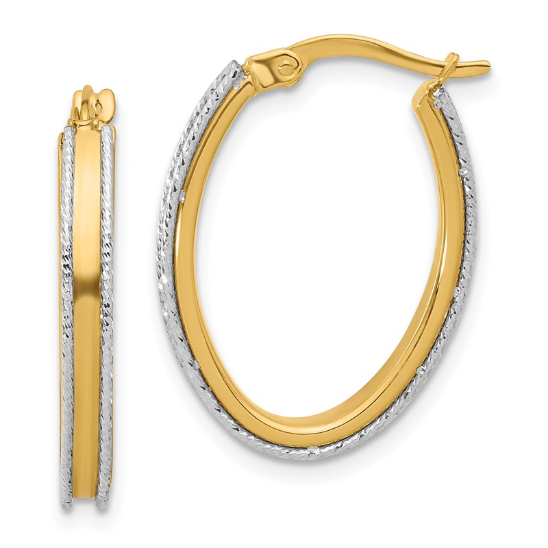 14K Two-tone Polished and Diamond-cut Oval Hoop Earrings