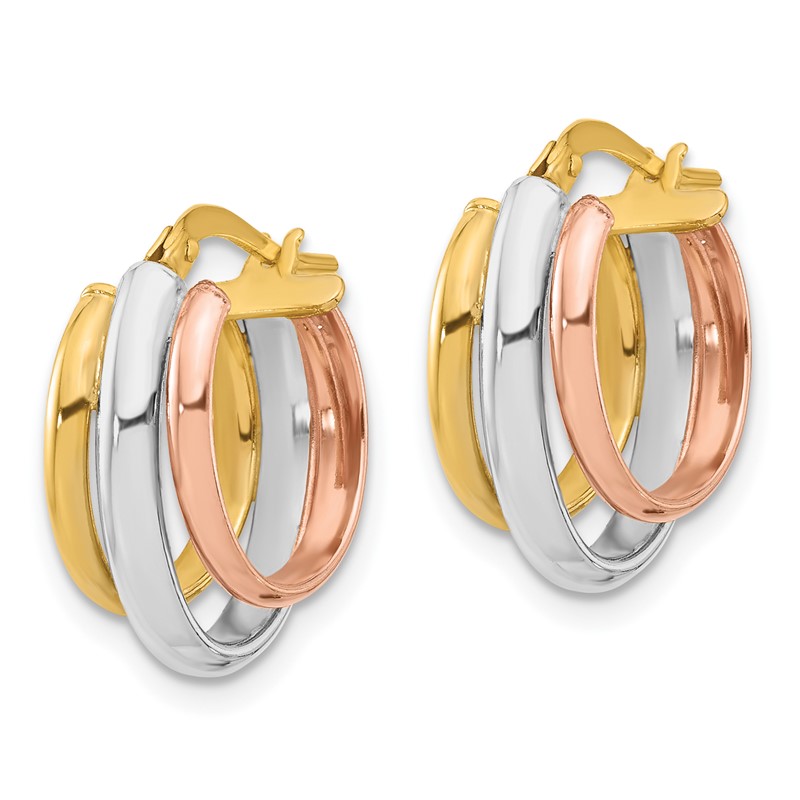 14K with White Rhodium and Rose Gold Plating Polished 3 Row Oval Hoop Earrings
