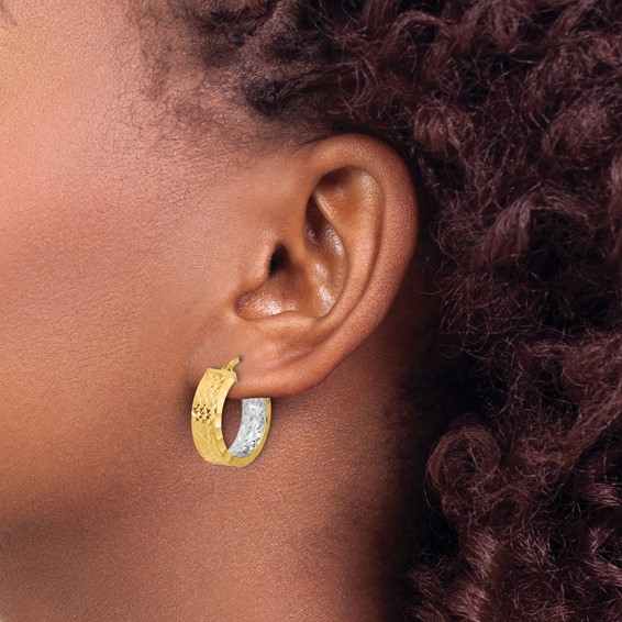 Leslie's 14K w/Rhodium Polished and D/C Hoop In/Out Hoop Earrings