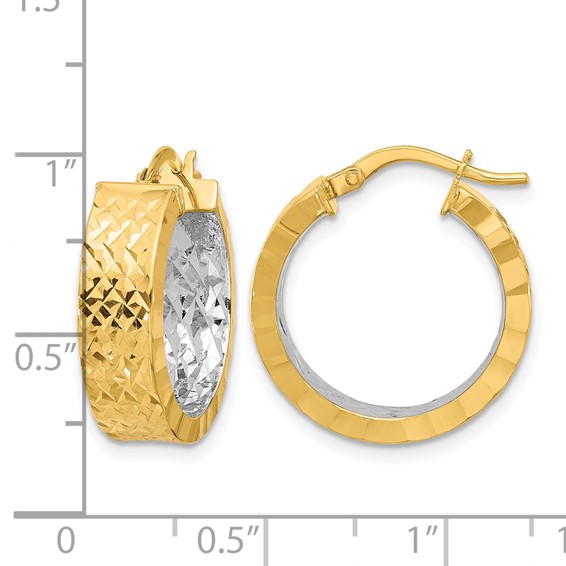 Leslie's 14K w/Rhodium Polished and D/C Hoop In/Out Hoop Earrings