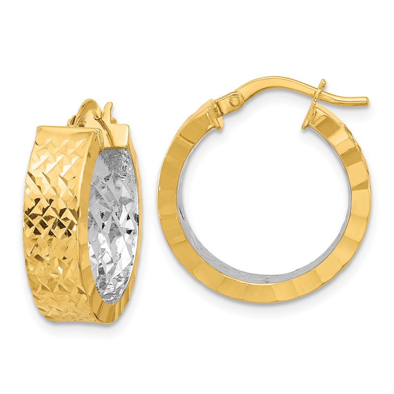 14K w/Rhodium Polished and D/C Hoop In/Out Hoop Earrings