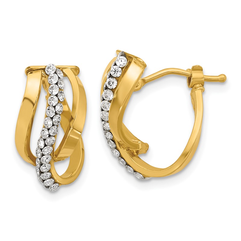 14K Polished with Crystals Fancy Wave Hoop Earrings