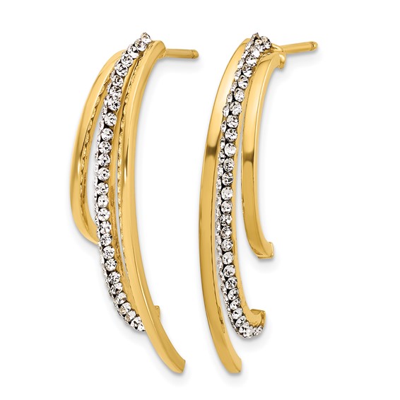 Leslie's 14K Polished with Crystals 3-Row Drop Post Earrings