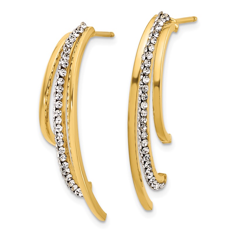 14K Polished with Crystals 3-Row Drop Post Earrings