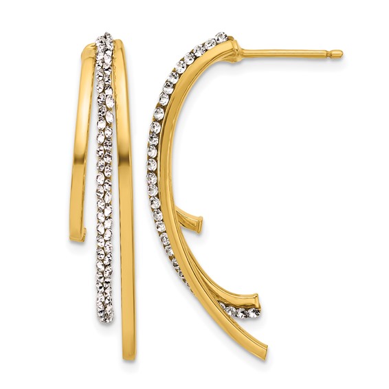 Leslie's 14K Polished with Crystals 3-Row Drop Post Earrings