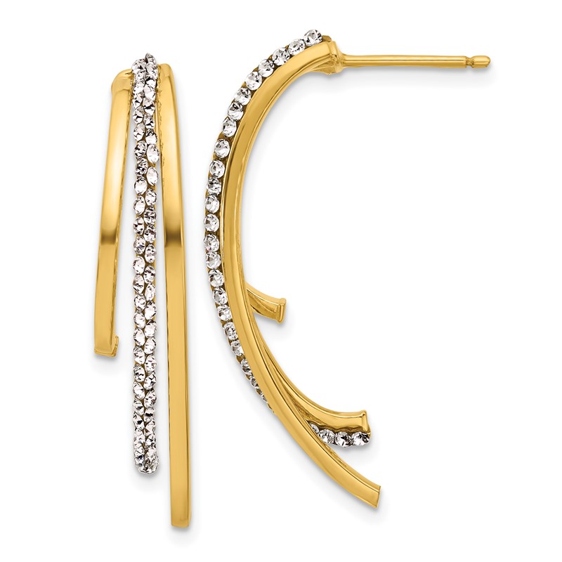14K Polished with Crystals 3-Row Drop Post Earrings