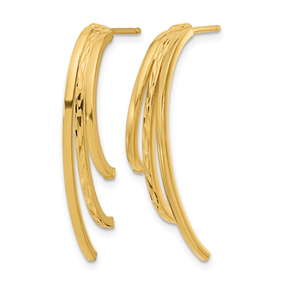 Leslie's 14K Polished and D/C 3-Row Drop Post Earrings