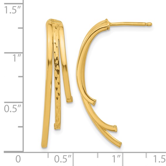 Leslie's 14K Polished and D/C 3-Row Drop Post Earrings