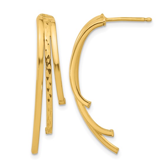 Leslie's 14K Polished and D/C 3-Row Drop Post Earrings