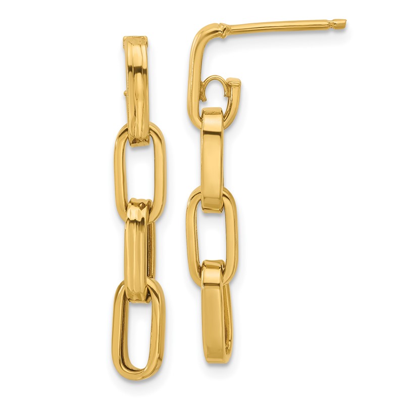 14K Polished Link Dangle Post Earrings