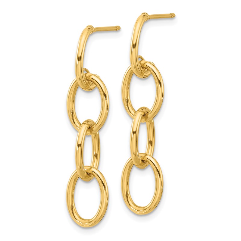 14K Polished Triple Circle Link Dangle Post Earrings