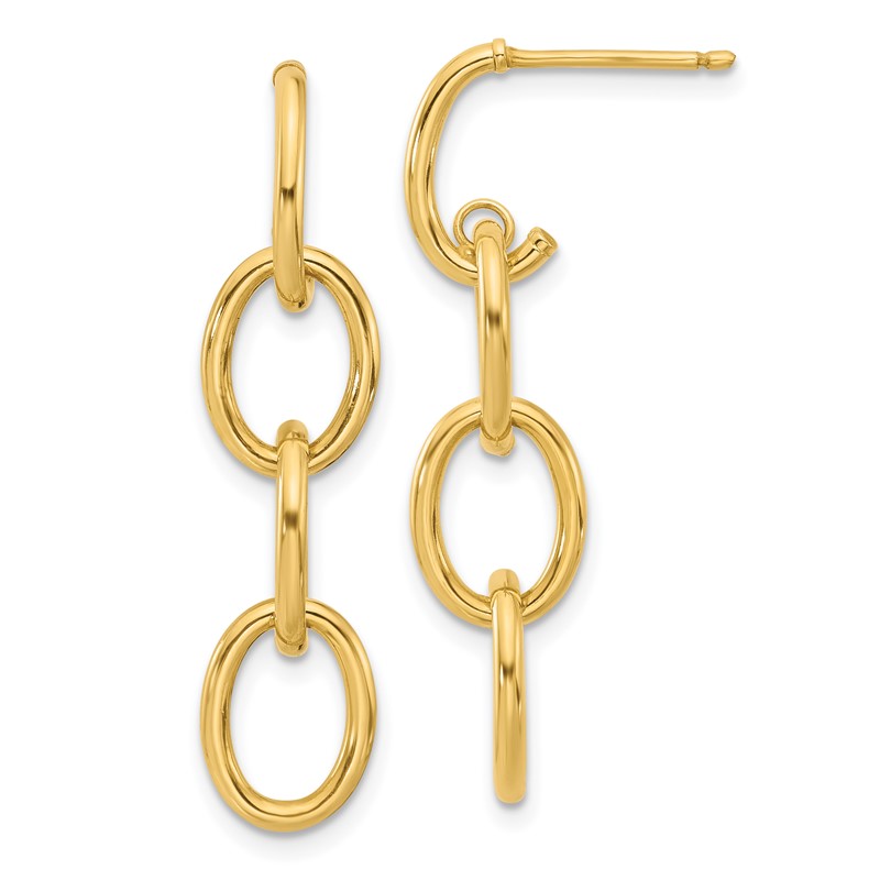14K Polished Triple Circle Link Dangle Post Earrings
