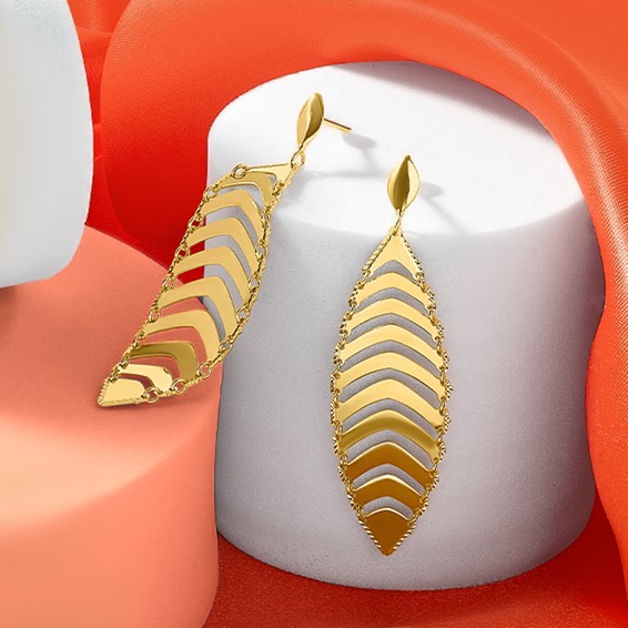 Leslie's 14k Polished D/C Post Dangle Leaf Earrings