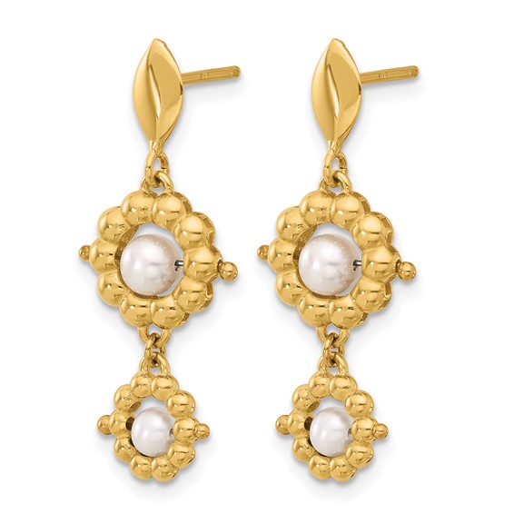 Leslie's 14k Polished FWC Pearl Flower Post Dangle Earrings