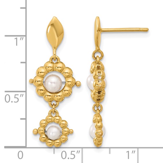 Leslie's 14k Polished FWC Pearl Flower Post Dangle Earrings