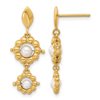 Leslie's 14k Polished FWC Pearl Flower Post Dangle Earrings