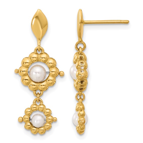 Leslie's 14k Polished FWC Pearl Flower Post Dangle Earrings