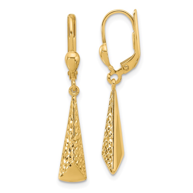 14K Polished and Diamond-cut Dangle Leverback Earrings