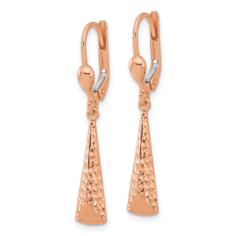 14K Rose Gold Polished/ Dia-cut Dangle Leverback Earrings