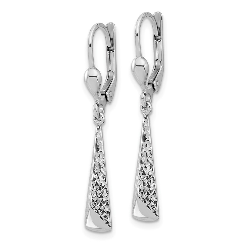 14K White Gold Polished/Diamond-cut Dangle Leverback Earrings