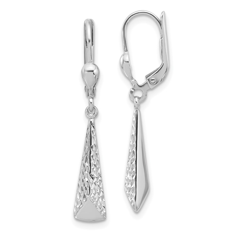 14K White Gold Polished/Diamond-cut Dangle Leverback Earrings
