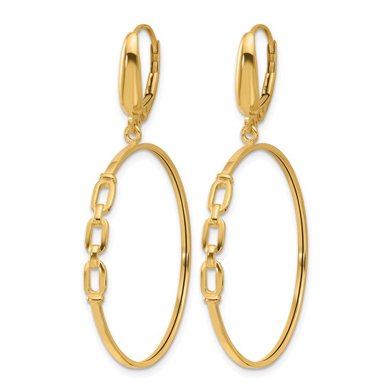 Leslie's 14K Polished Link Design Leverback Hoop Earrings