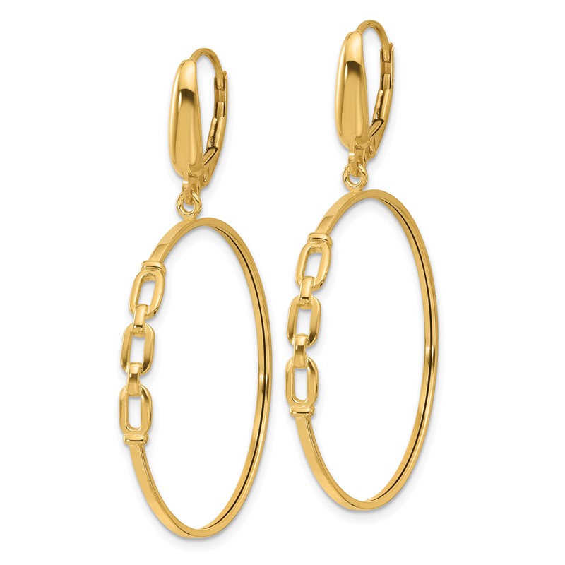 14K Polished Link Design Leverback Hoop Earrings