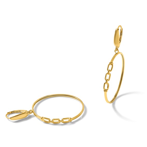 Leslie's 14K Polished Link Design Leverback Hoop Earrings