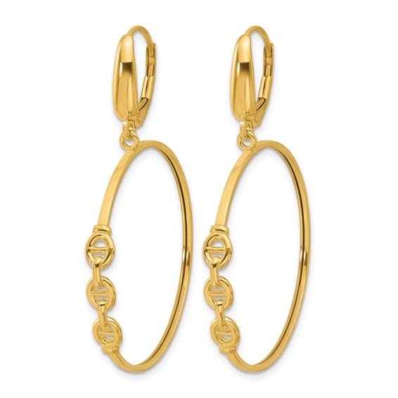 Leslie's 14K Polished Link Design Leverback Hoop Earrings