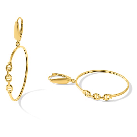 Leslie's 14K Polished Link Design Leverback Hoop Earrings