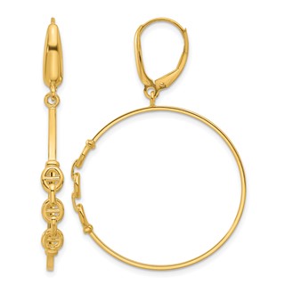 Leslie's 14K Polished Link Design Leverback Hoop Earrings