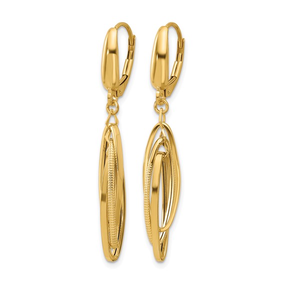Leslie's 14K Polished/Textured Triple Oval Dangle Earrings