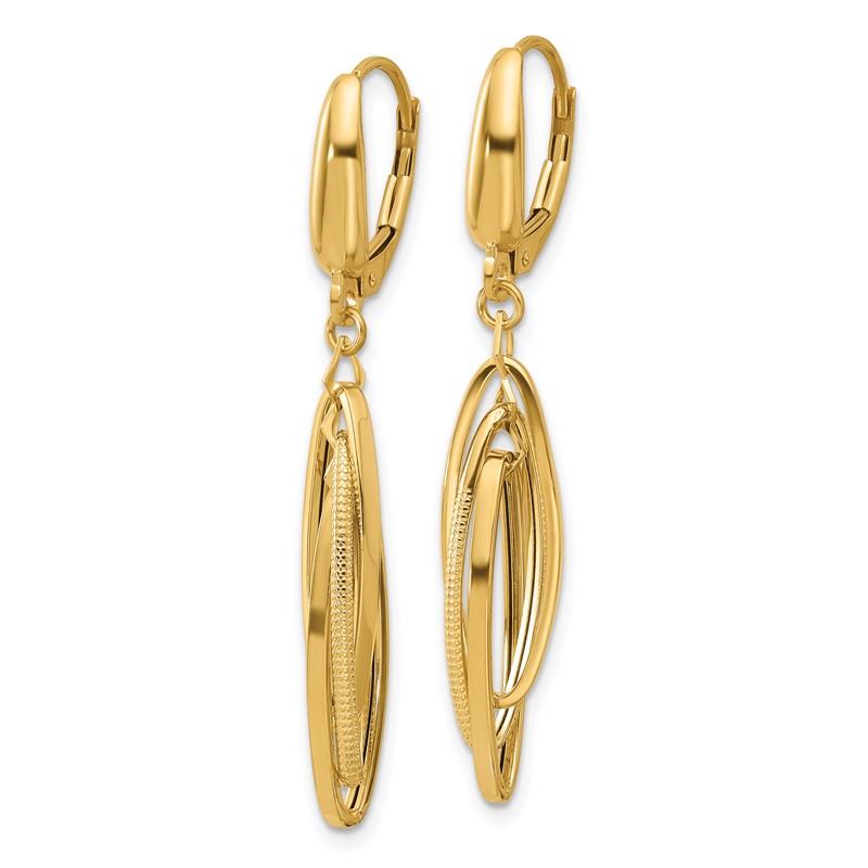 14K Polished/Textured Triple Oval Dangle Earrings