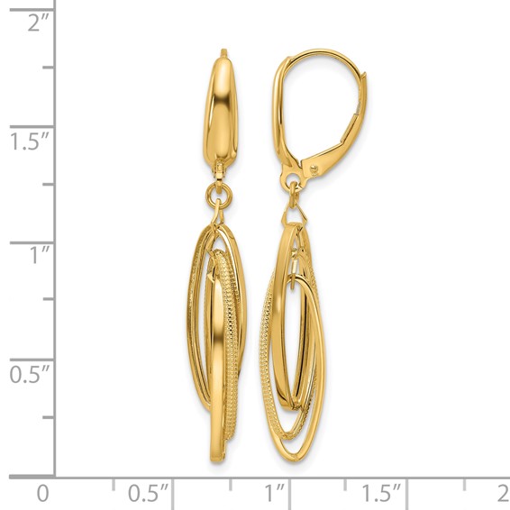 Leslie's 14K Polished/Textured Triple Oval Dangle Earrings