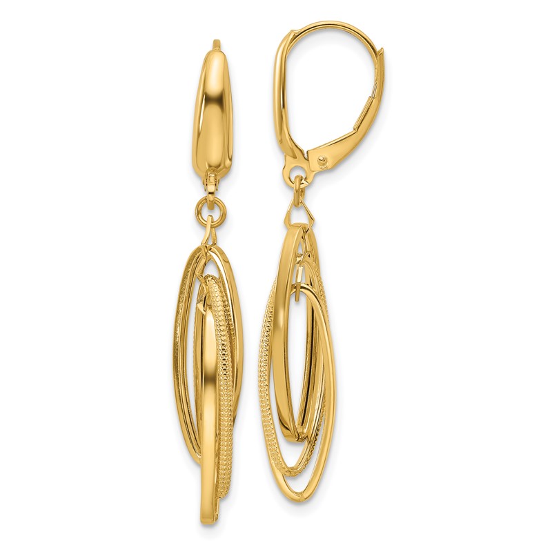 14K Polished/Textured Triple Oval Dangle Earrings