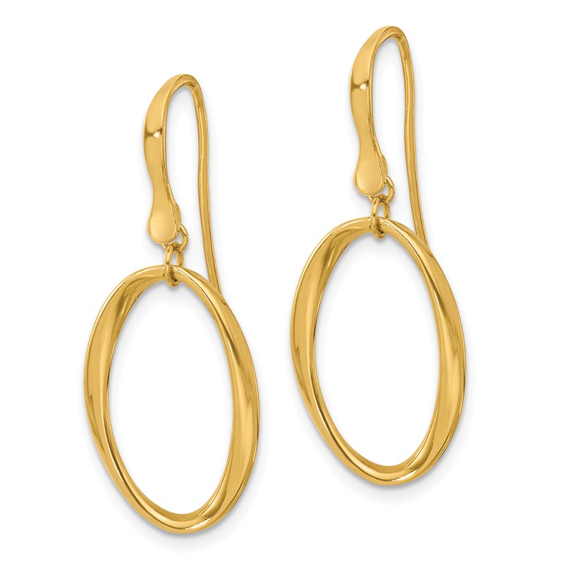 14k Polished Oval Shepherd Hook Dangle Earrings