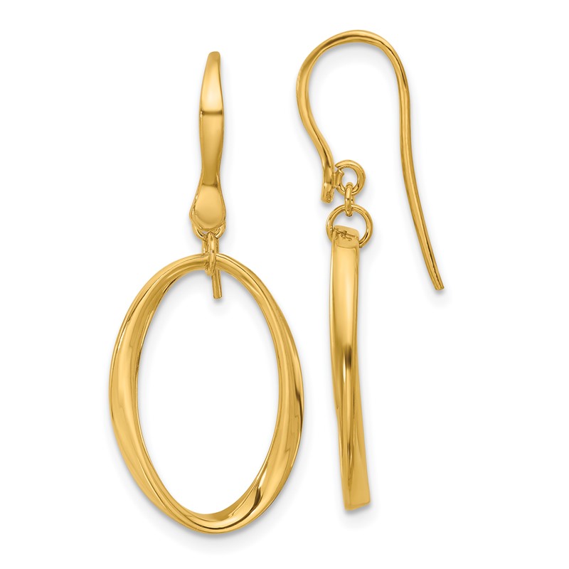 14k Polished Oval Shepherd Hook Dangle Earrings