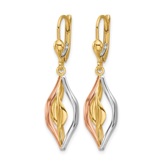 Leslie's 14K Tri-Color Polished Dangle Leverback Earrings