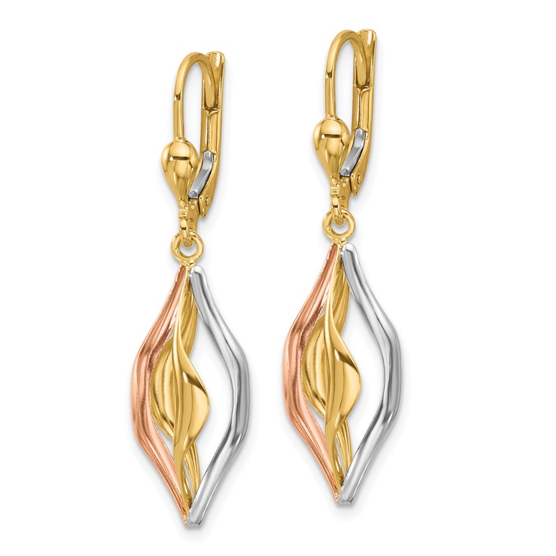 14K Tri-Color Polished Dangle Leverback Earrings