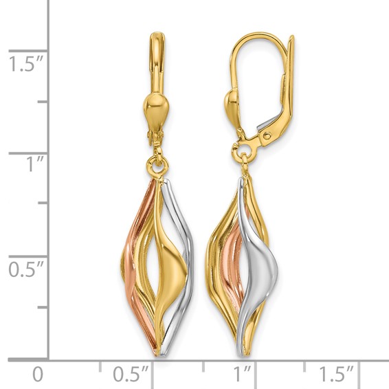 Leslie's 14K Tri-Color Polished Dangle Leverback Earrings