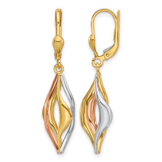 Leslie's 14K Tri-Color Polished Dangle Leverback Earrings