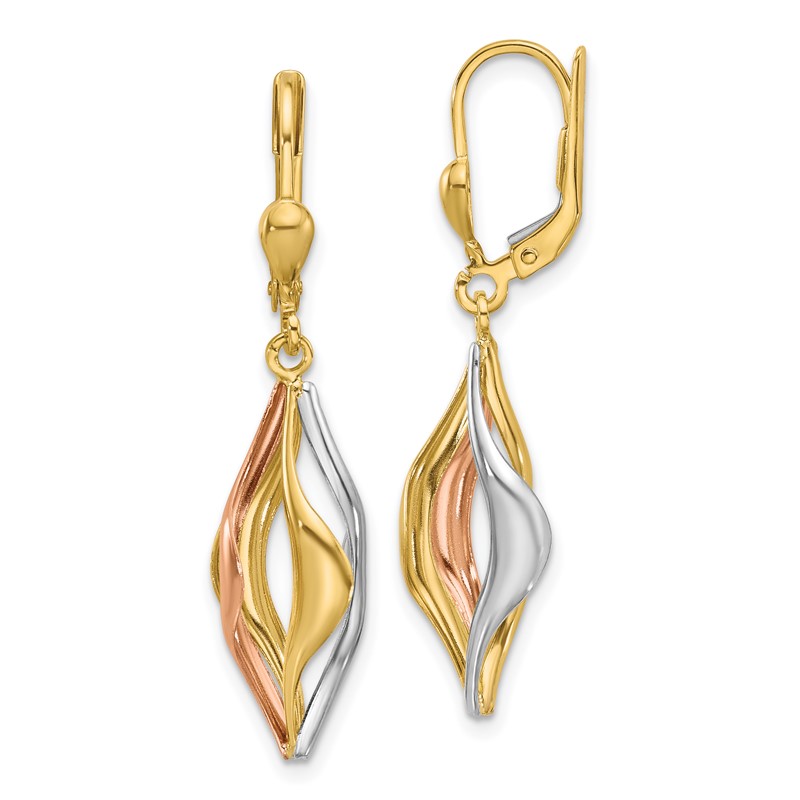 14K Tri-Color Polished Dangle Leverback Earrings