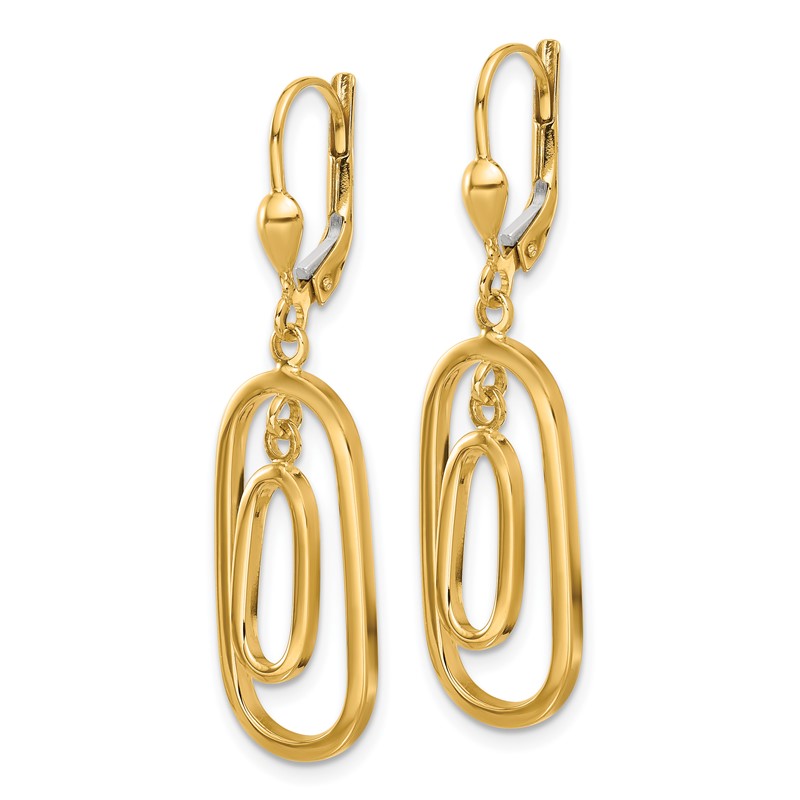 14K Polished Ovals Dangle Leverback Earrings