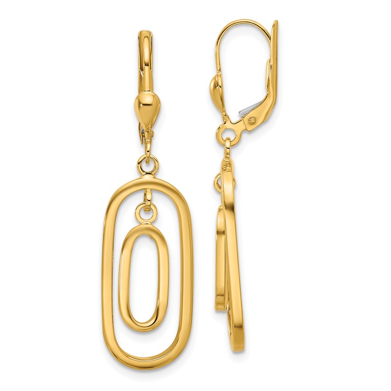 14K Polished Ovals Dangle Leverback Earrings