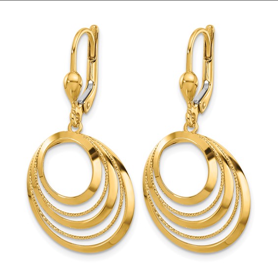 Leslie's 14K Polished and Diamond-cut Circles Dangle Leverback Earrings