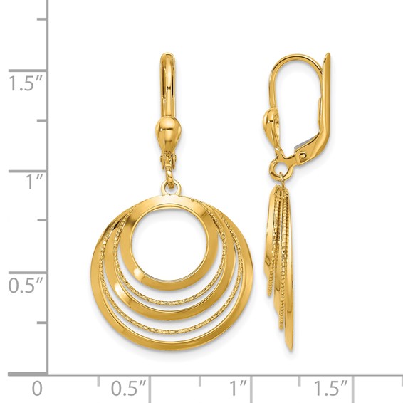 Leslie's 14K Polished and Diamond-cut Circles Dangle Leverback Earrings