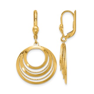 Leslie's 14K Polished and Diamond-cut Circles Dangle Leverback Earrings